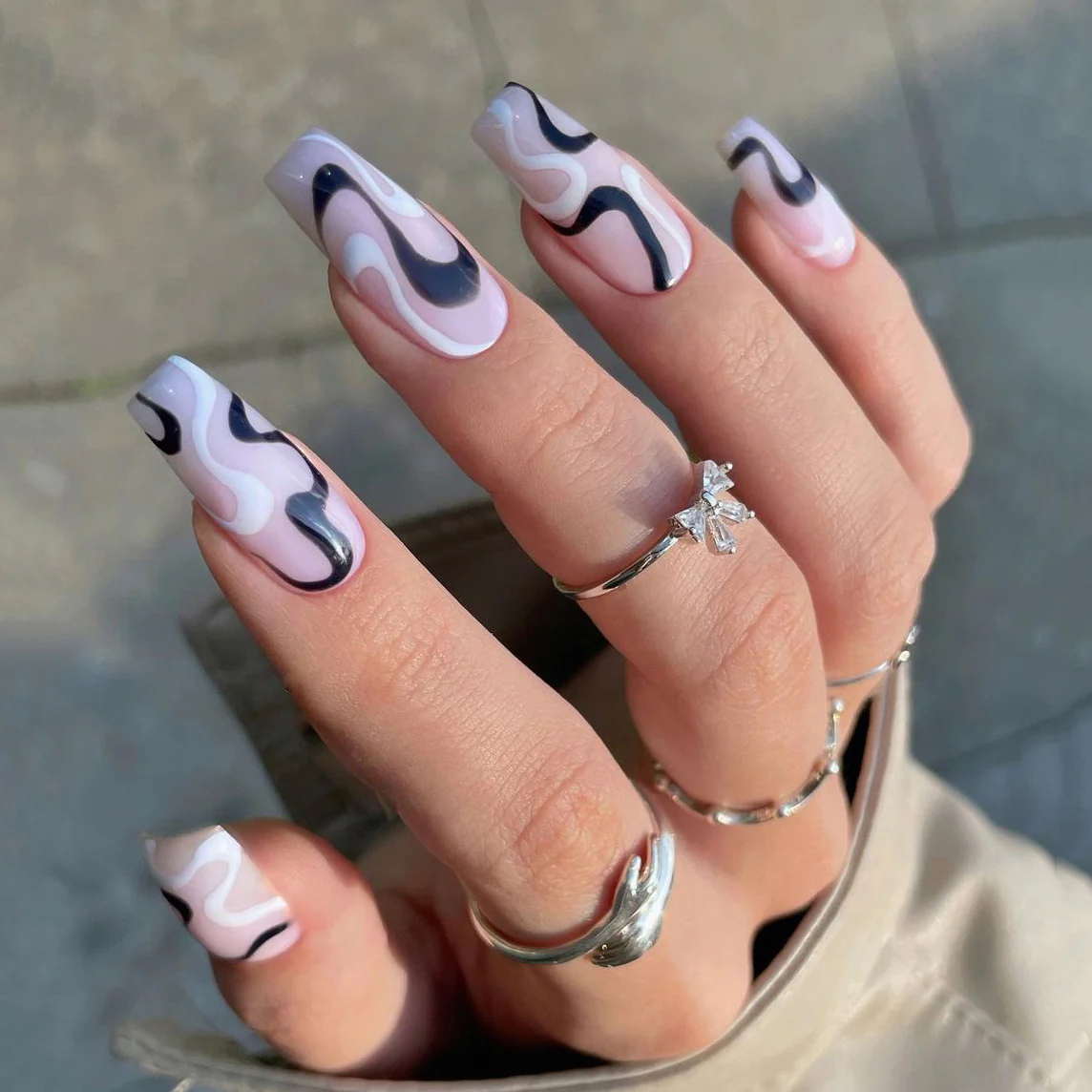 In This Room Long Square Purple Groovy Press On Nails