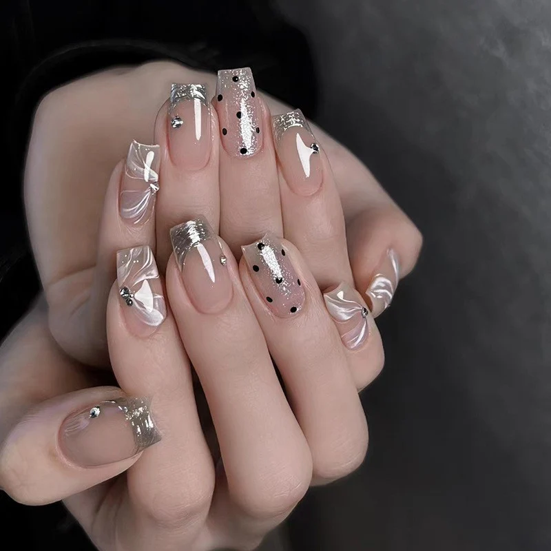 Is It Prom Yet? Short Square Silver Glam Press On Nails