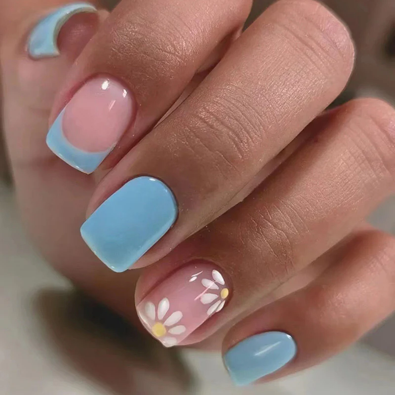 Island Hopping Short Square Blue Vacation Press On Nails