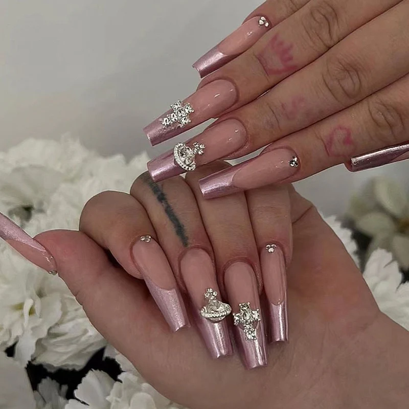 Jupiter Crosses Long Coffin Pink Astrology Press On Nails