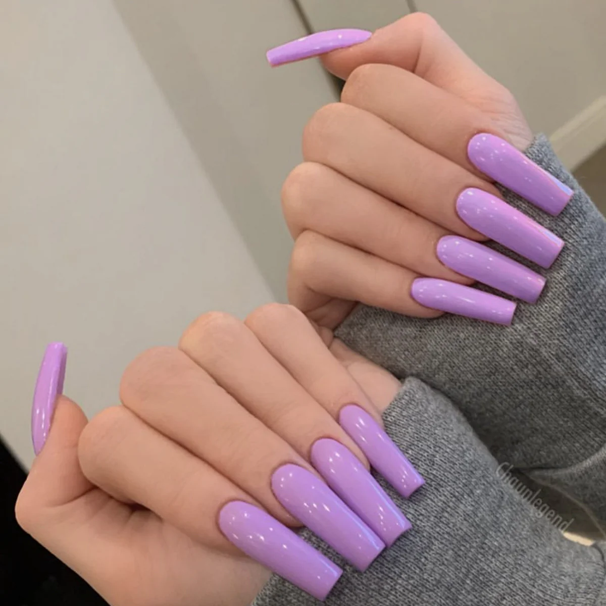 Lavender Dream Extra Long Square Glossy Lilac Press On Nail Set with Glitter Accents