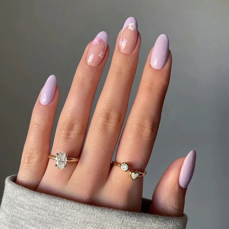 Lover Not A Fighter Short Oval Purple Spring Press On Nails