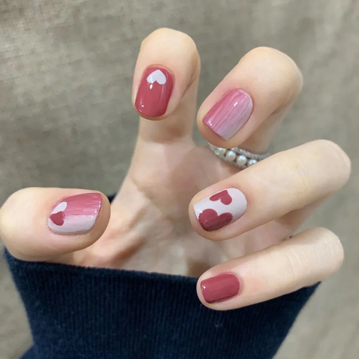 Loving Moments Short Square Pink Hearts Press On Nails