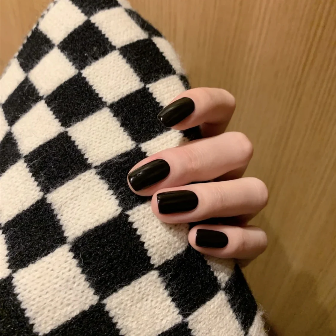 Midnight Elegance Medium Square Solid Black Press On Nail Set with High Gloss Finish