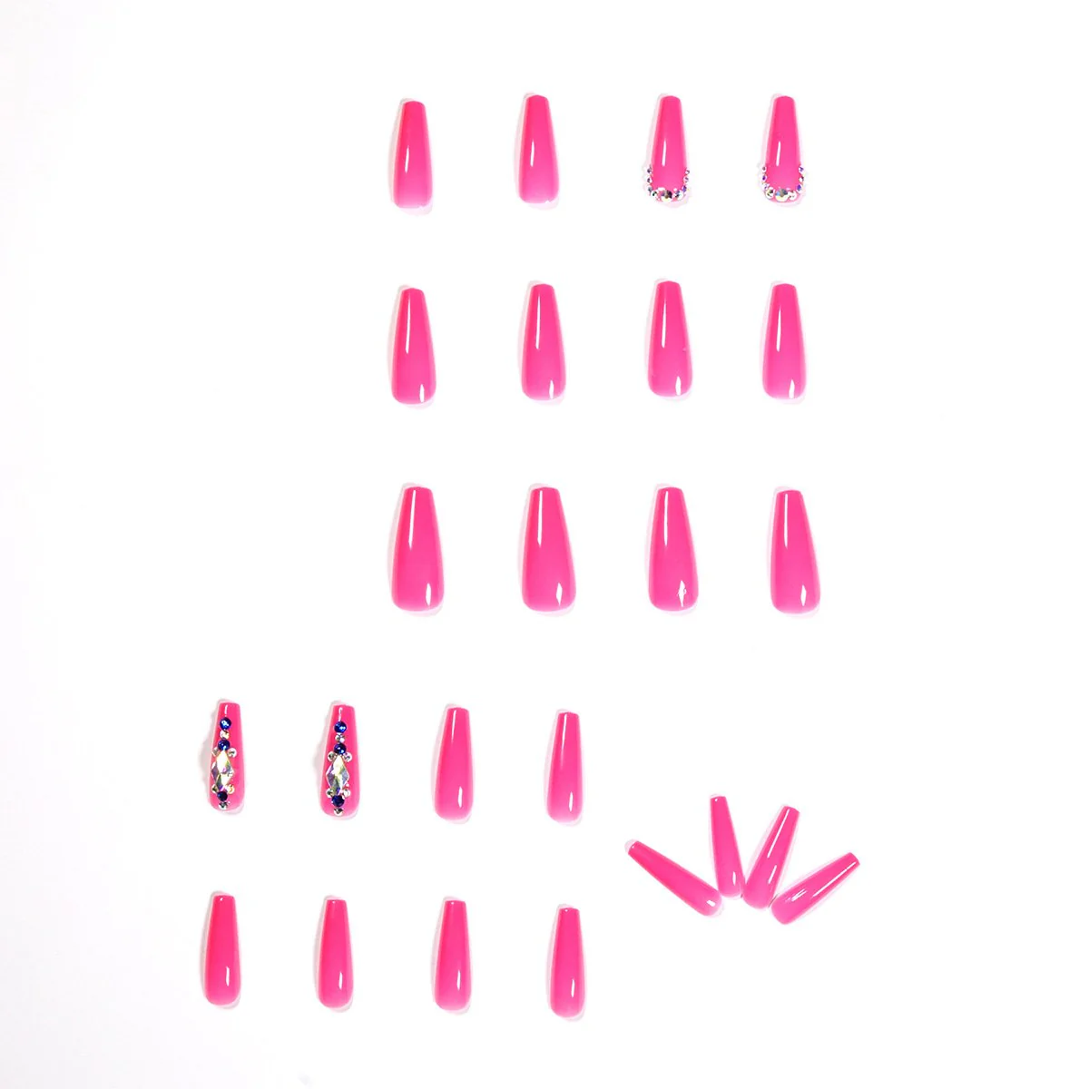 Mining For Jewels Long Coffin Pink Studded Press On Nails - Image 3