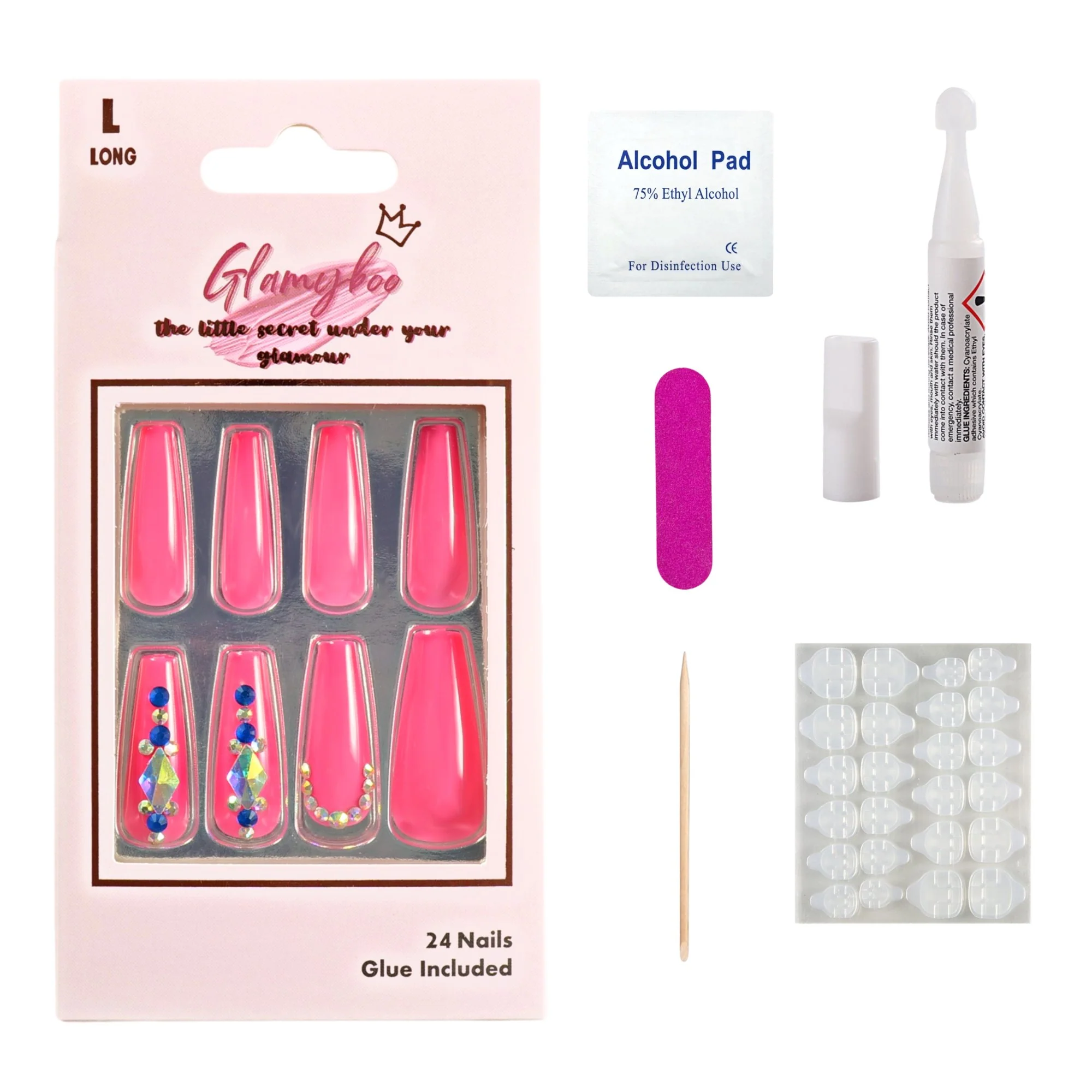 Mining For Jewels Long Coffin Pink Studded Press On Nails - Image 4