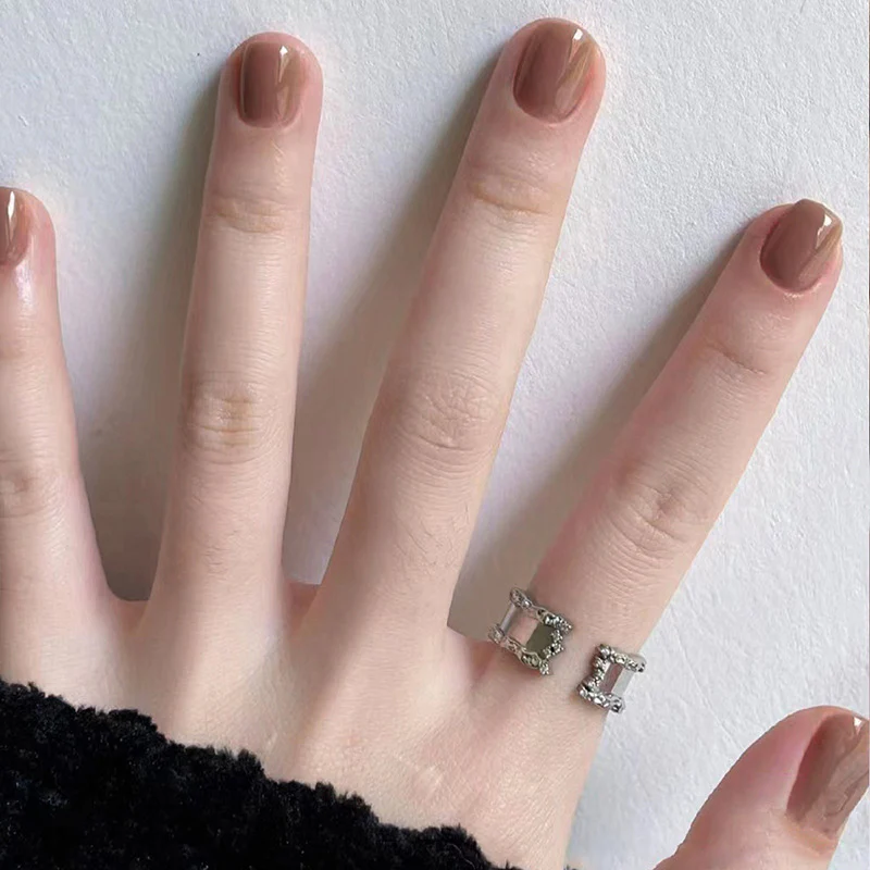 Mocha Coffee Short Squoval Brown Glossy Press On Nails