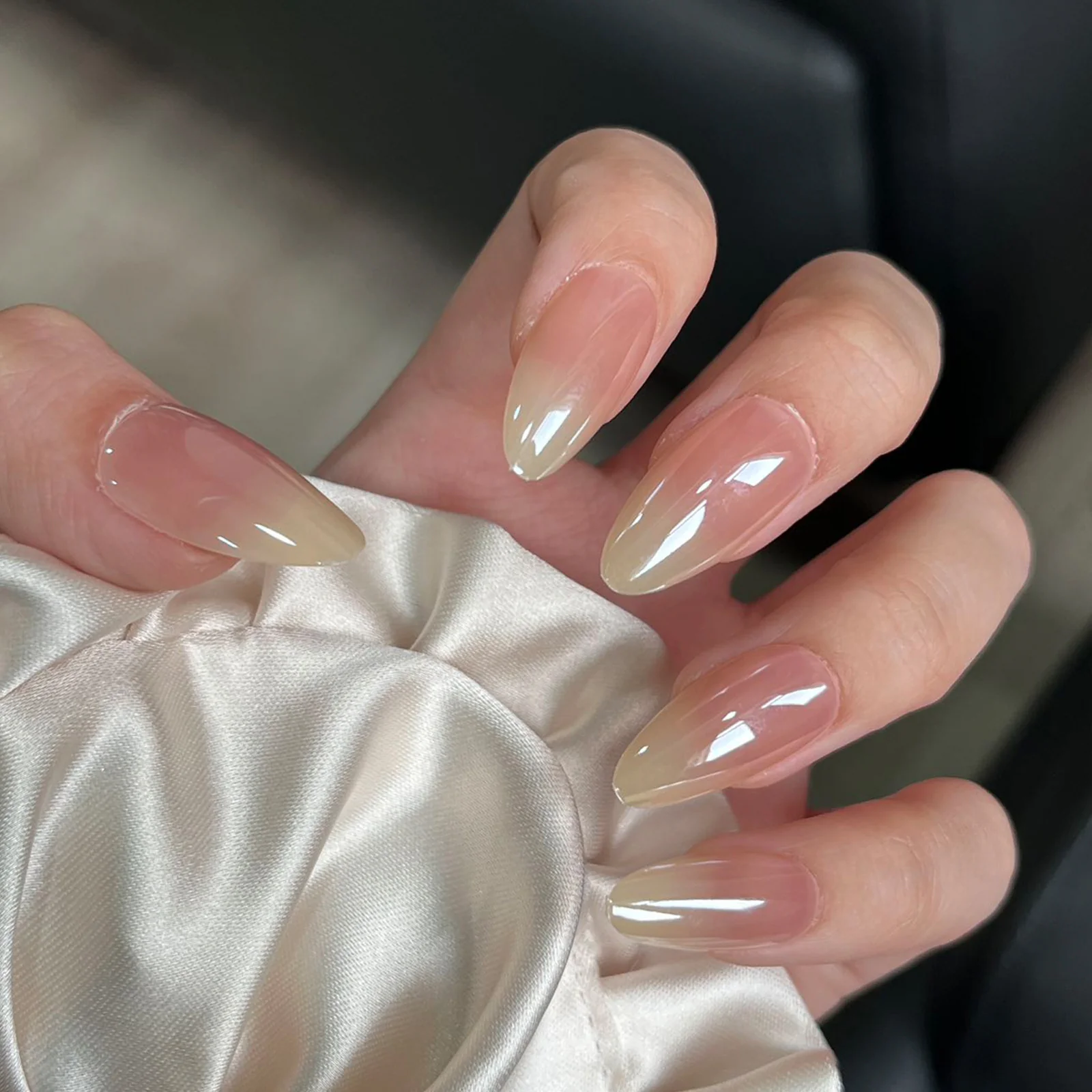 Mystical Elegance Medium Almond Transparent Ombre Press On Nail Set with Glossy Finish