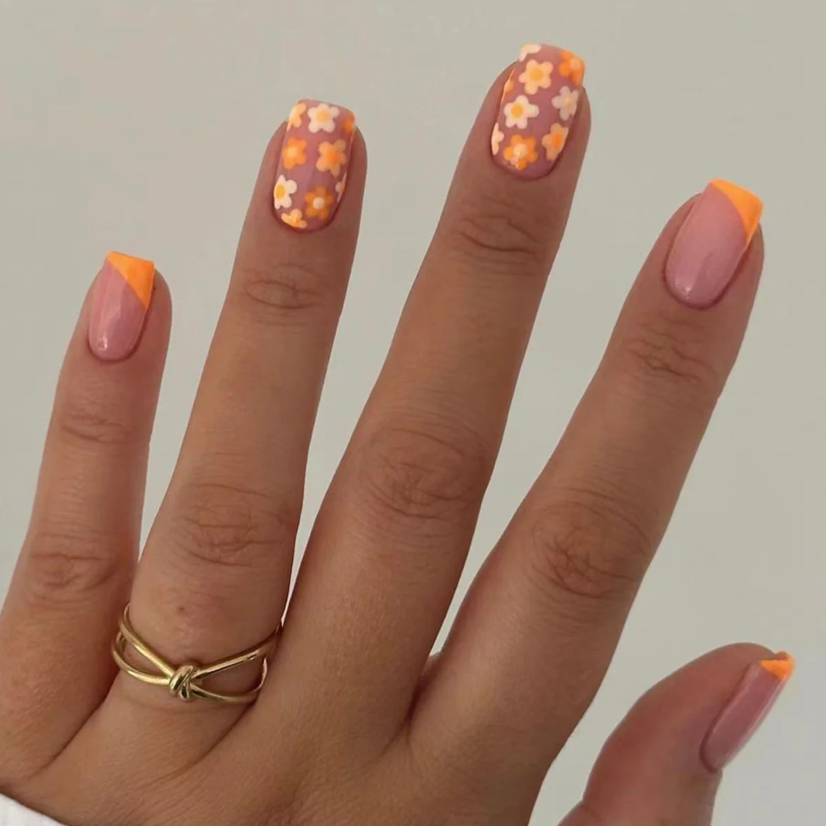 Nesting Short Square Orange Spring Press On Nails