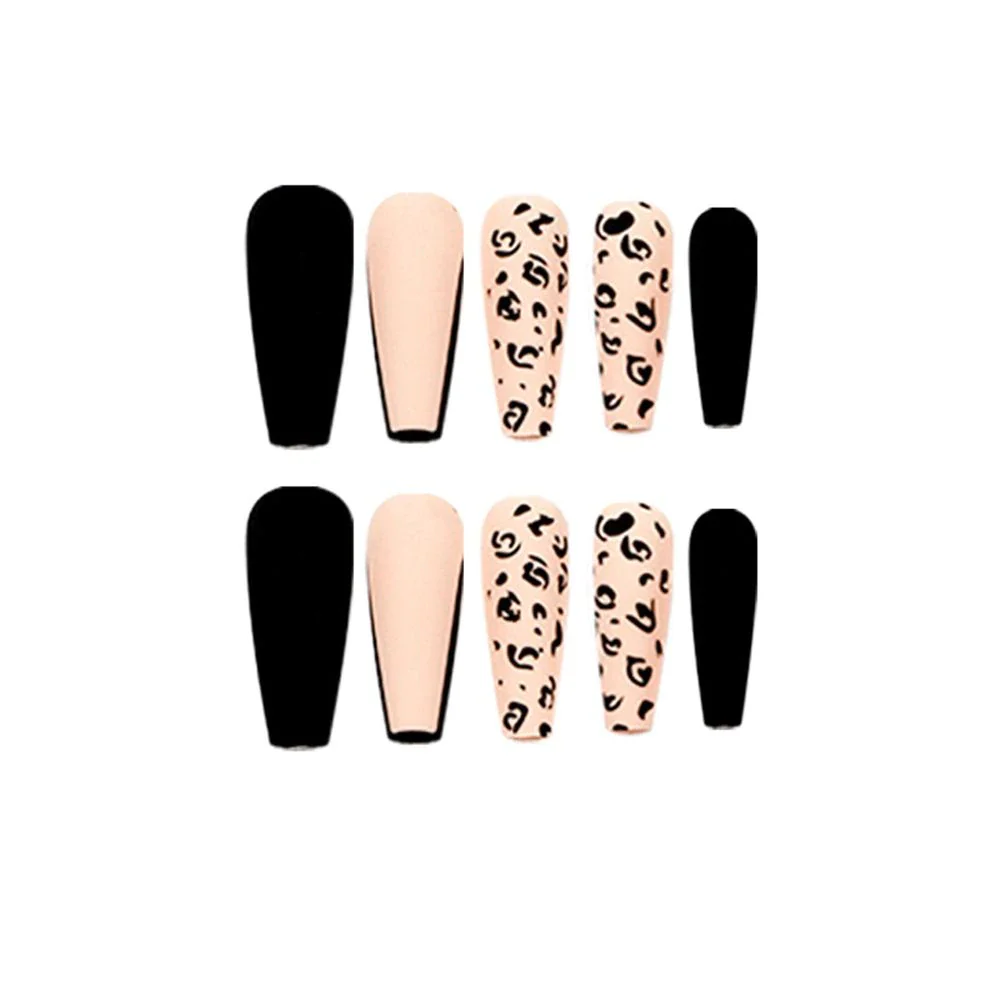 Nightstand Long Coffin Beige Leopard Press On Nails - Image 4
