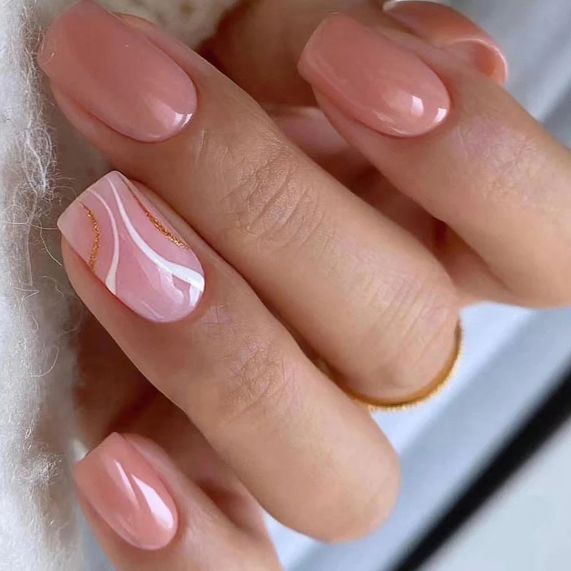 No Answer Medium Square Pink Groovy Press On Nails