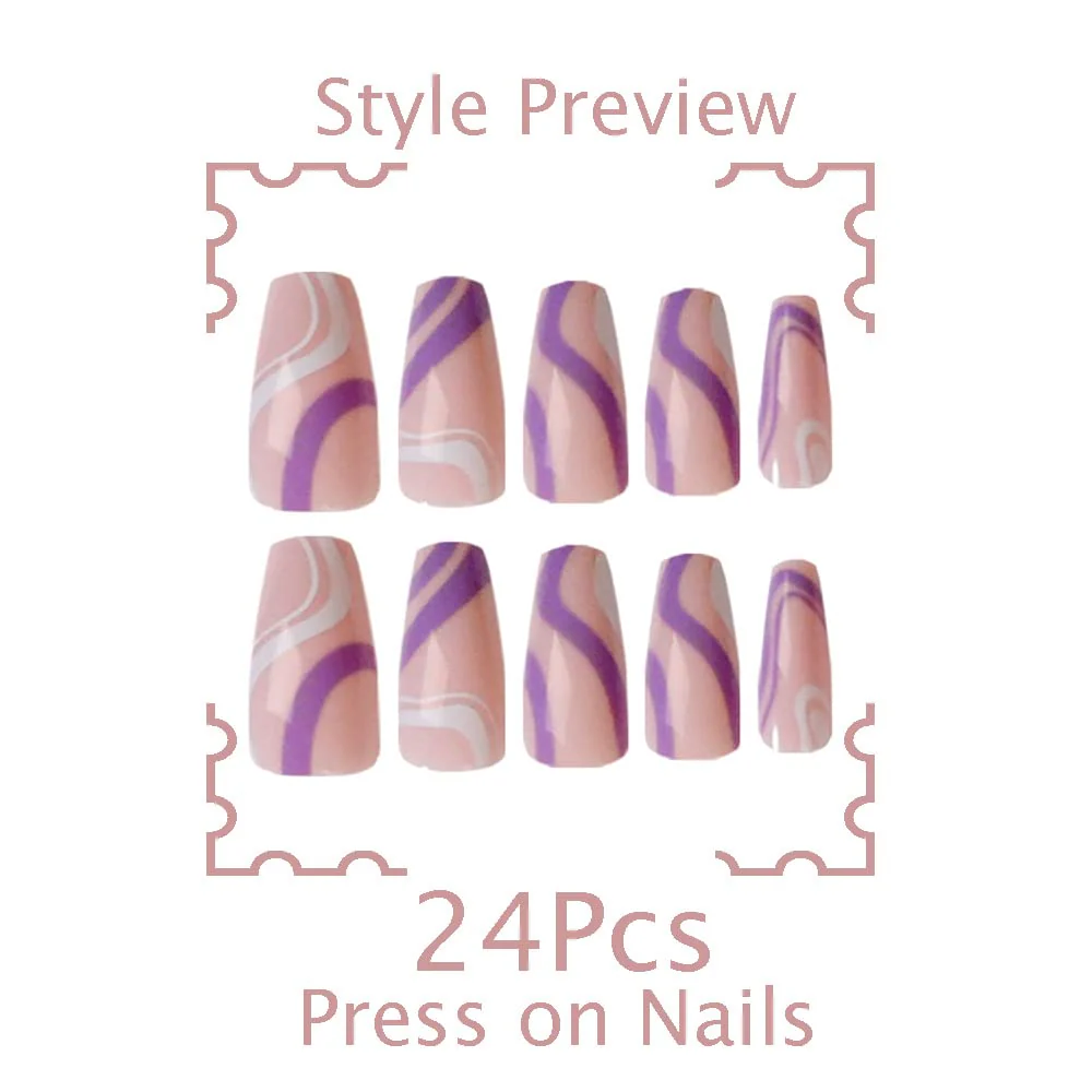 No Problem Long Square Purple Groovy Press On Nails - Image 3