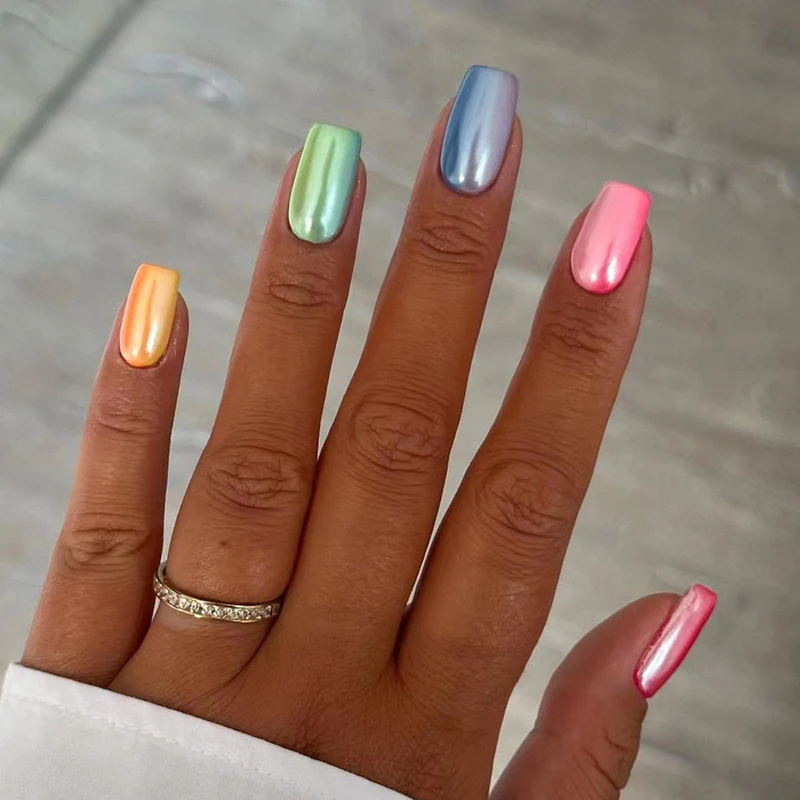 No Silence Medium Square Multicolor Bold Press On Nails