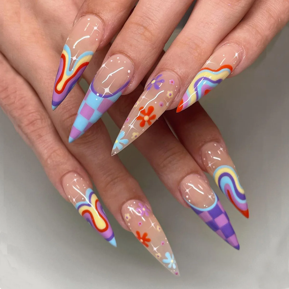 Not A Problem Long Stiletto Multicolor Abstract Press On Nails