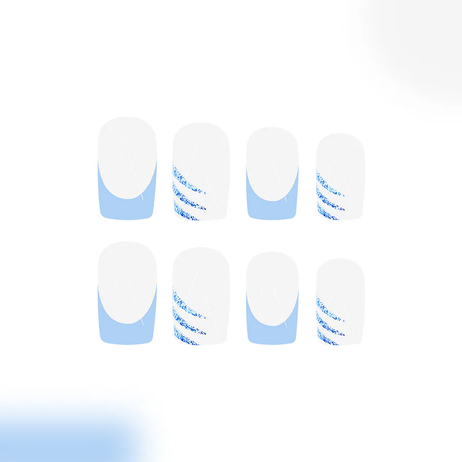 Ocean Breeze Serenity Medium Square Light Blue Gradient Nail Set with Artistic Swirl Design