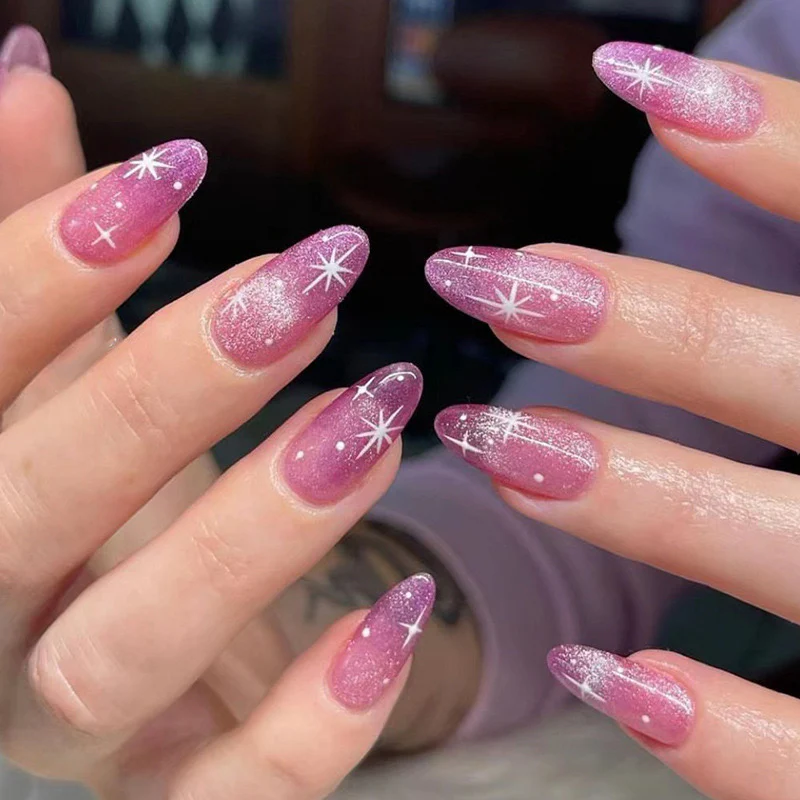 Okay Gorgeous Medium Oval Purple Glitter Press On Nails