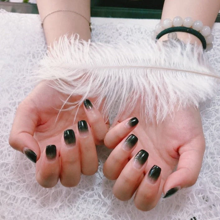 Forest Ombre Short Square Green Glam Press On Nails