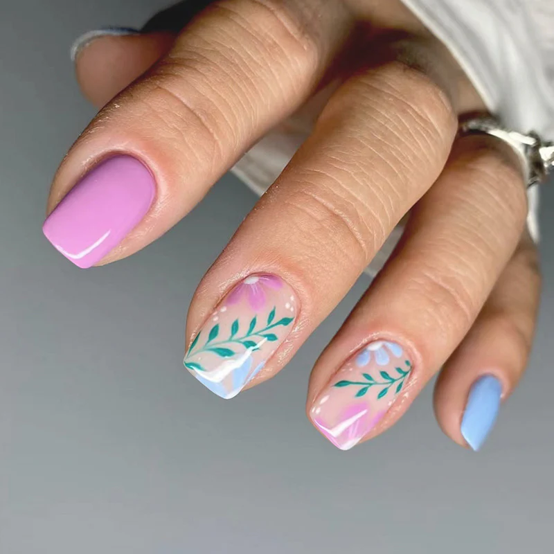 On The Bright Side Medium Square Pink Floral Press On Nails
