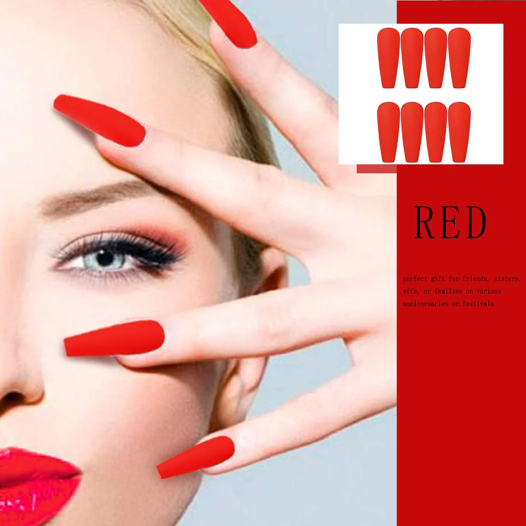 Open Road Long Coffin Red Matte Press On Nails - Image 3