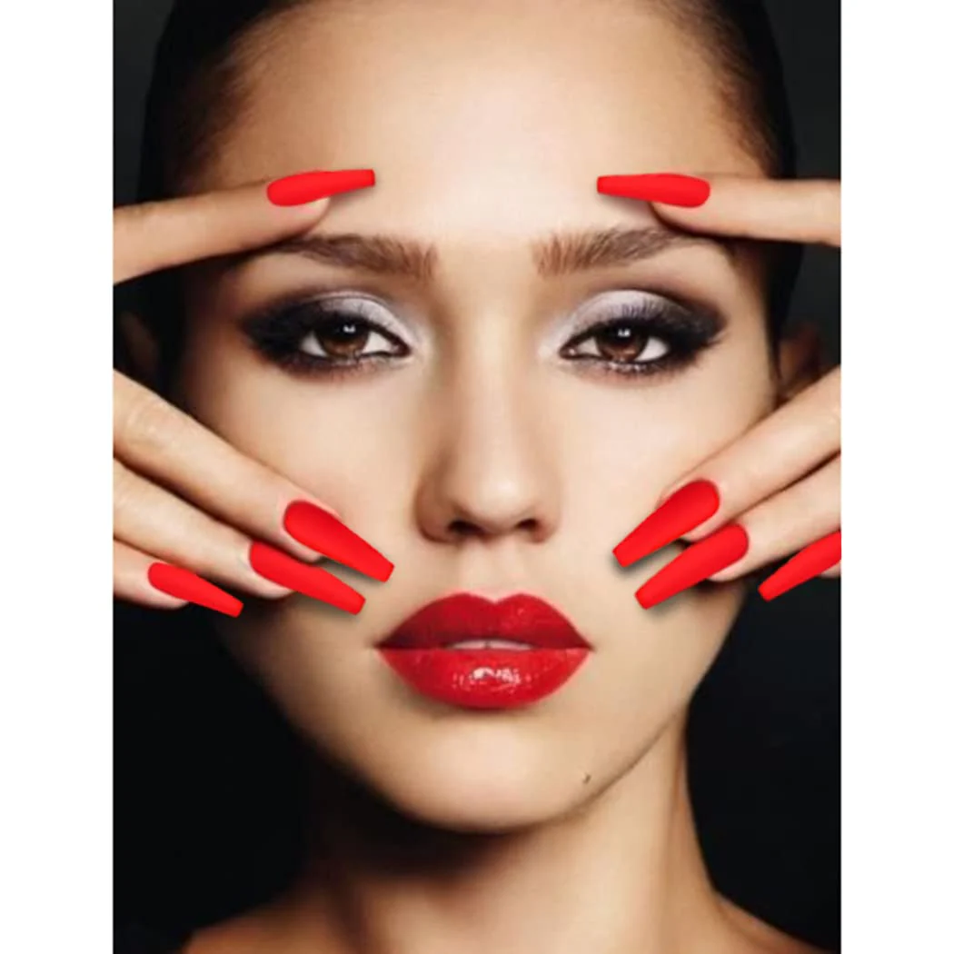 Open Road Long Coffin Red Matte Press On Nails - Image 4
