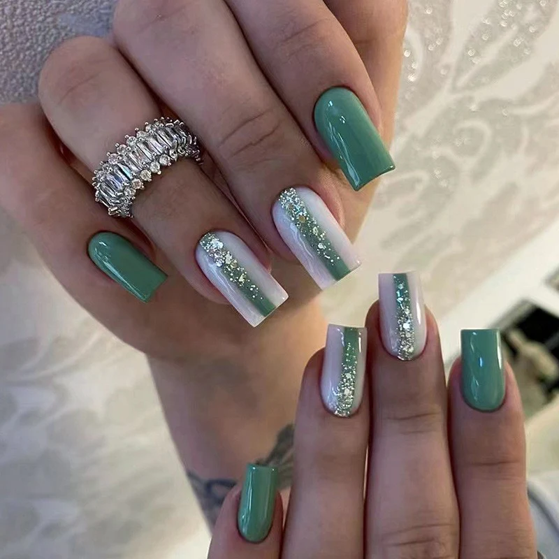 Overachiever Medium Square Green Everyday Press On Nails