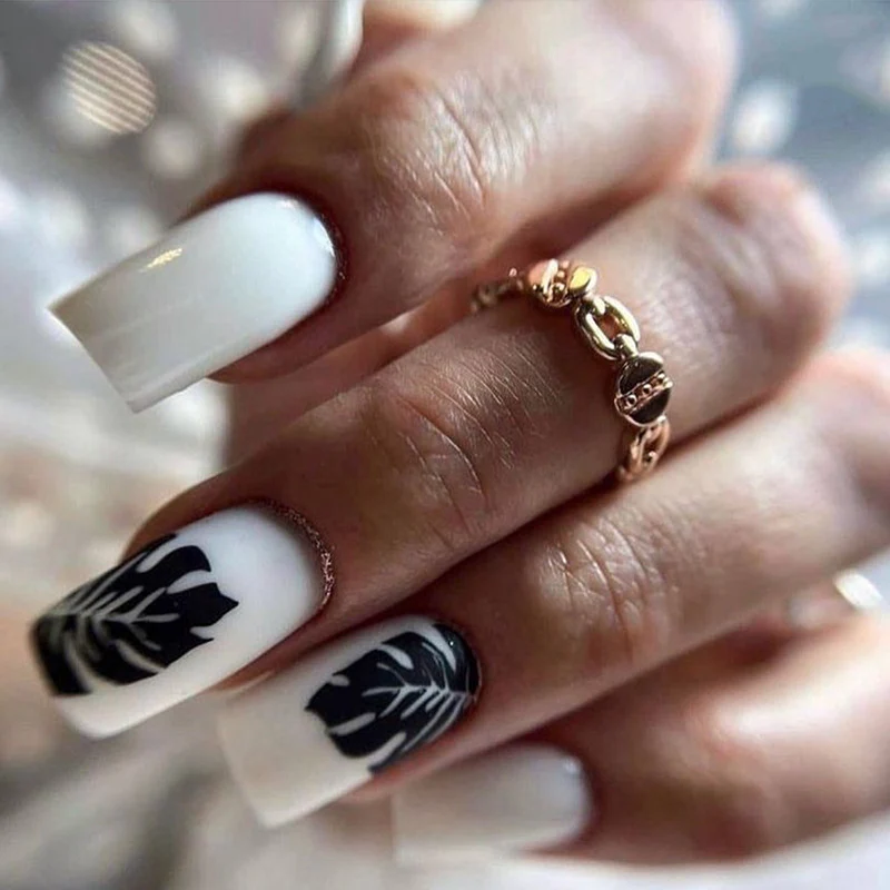 Palm Vacay Short Square White Vacation Press On Nails