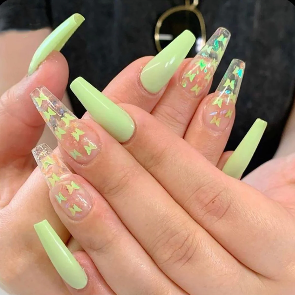 Peace Out Cocoon Long Coffin Green Spring St. Patrick's Day Press On Nails
