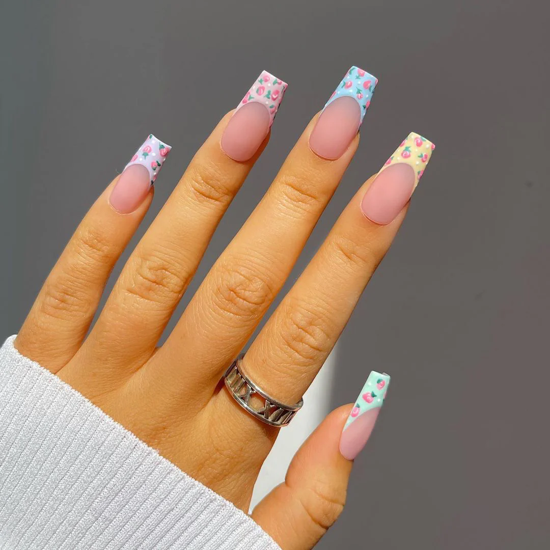 Peachy Tips Long Square Beige Fruit Press On Nails