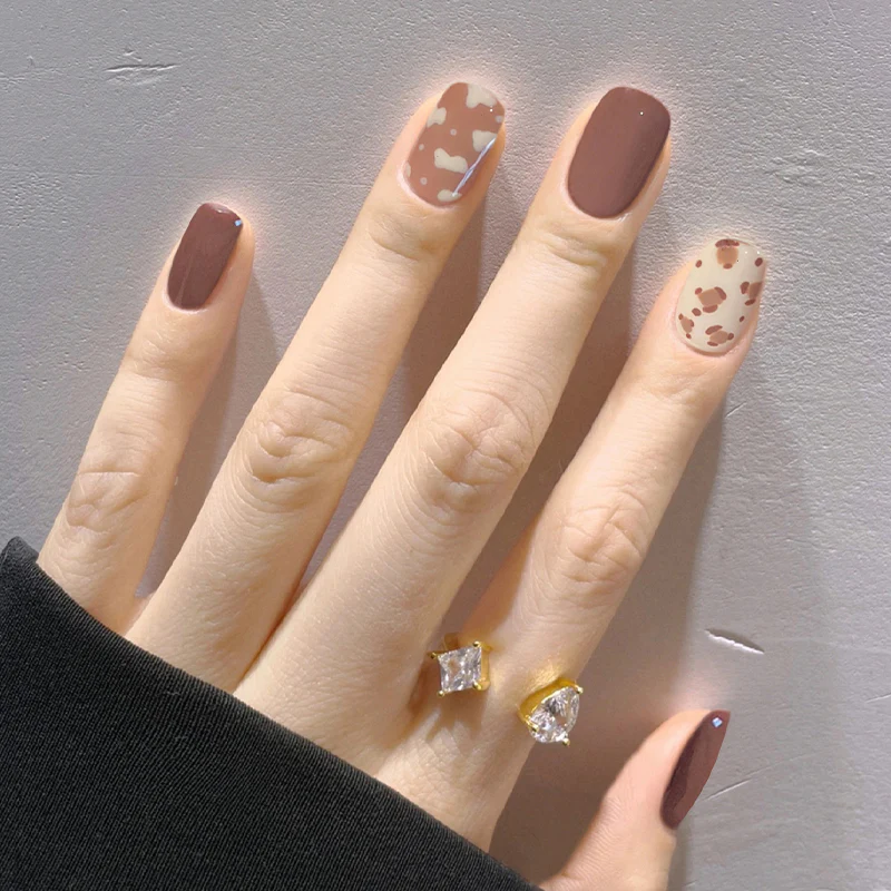 Pick Your Poison Short Square Brown Cute Press On Nails