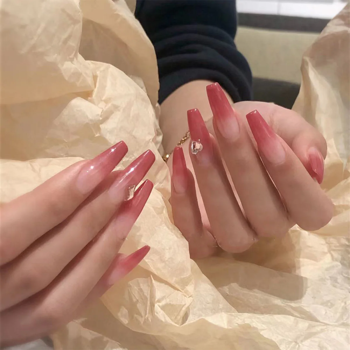 Pink Lemonade Long Coffin Pink Studded Press On Nails