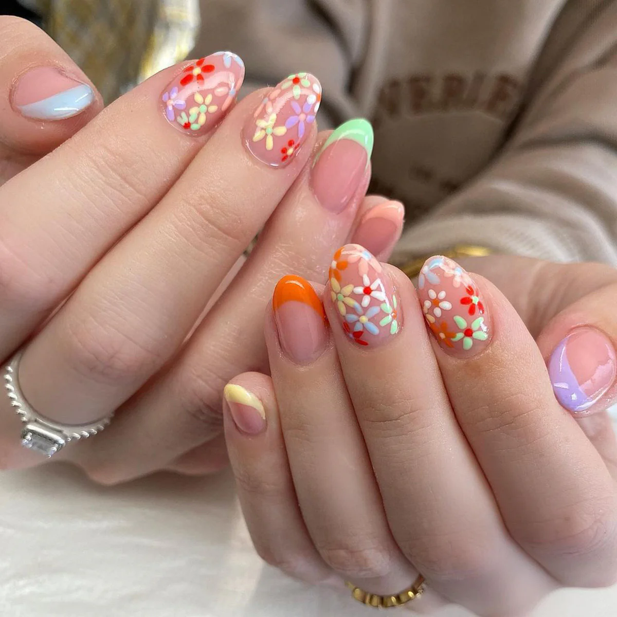 Planned Out Short Oval Multicolor Floral Press On Nails