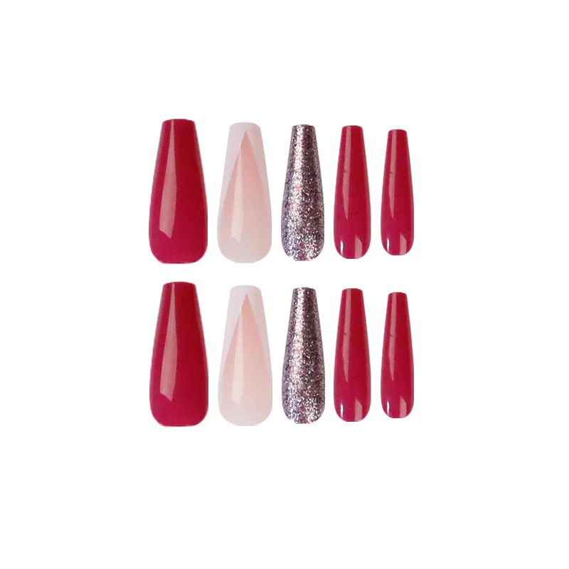 Playing With Pink Long Coffin Pink Glitter Press On Nails - Image 2