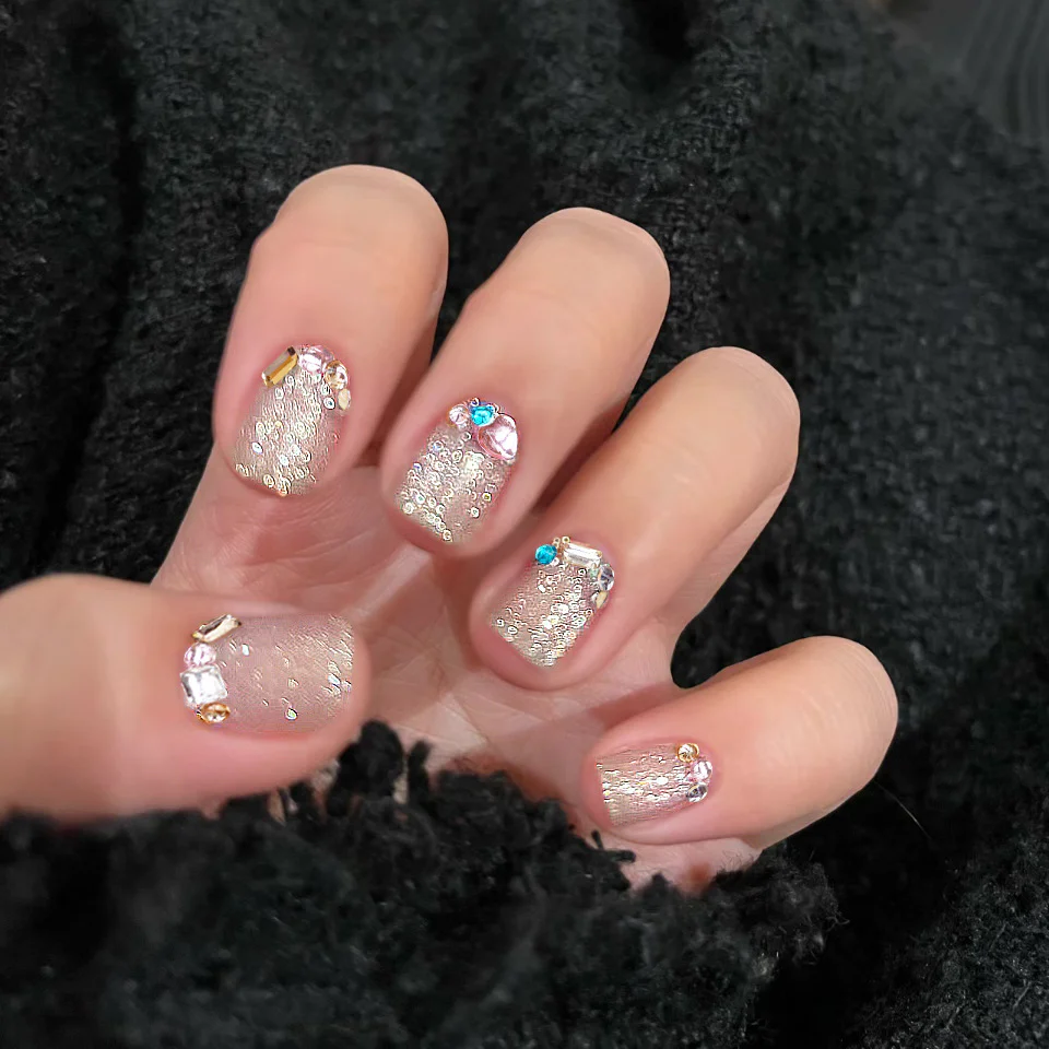 Plush Puff Medium Square Pink Studded Press On Nails