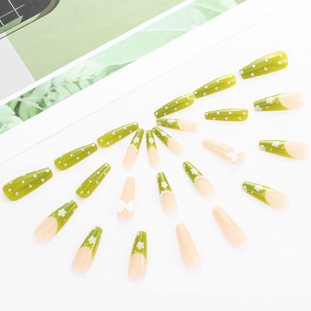 Poke My Dot Long Coffin Green Pattern St. Patrick's Day Press On Nails - Image 2