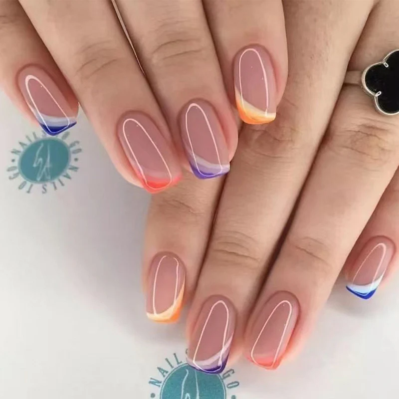 Popsicles Medium Square Multicolor Glossy Press On Nails