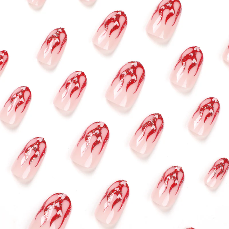 Protein Hearts Short Oval Pink Flames Press On Nails - Image 2
