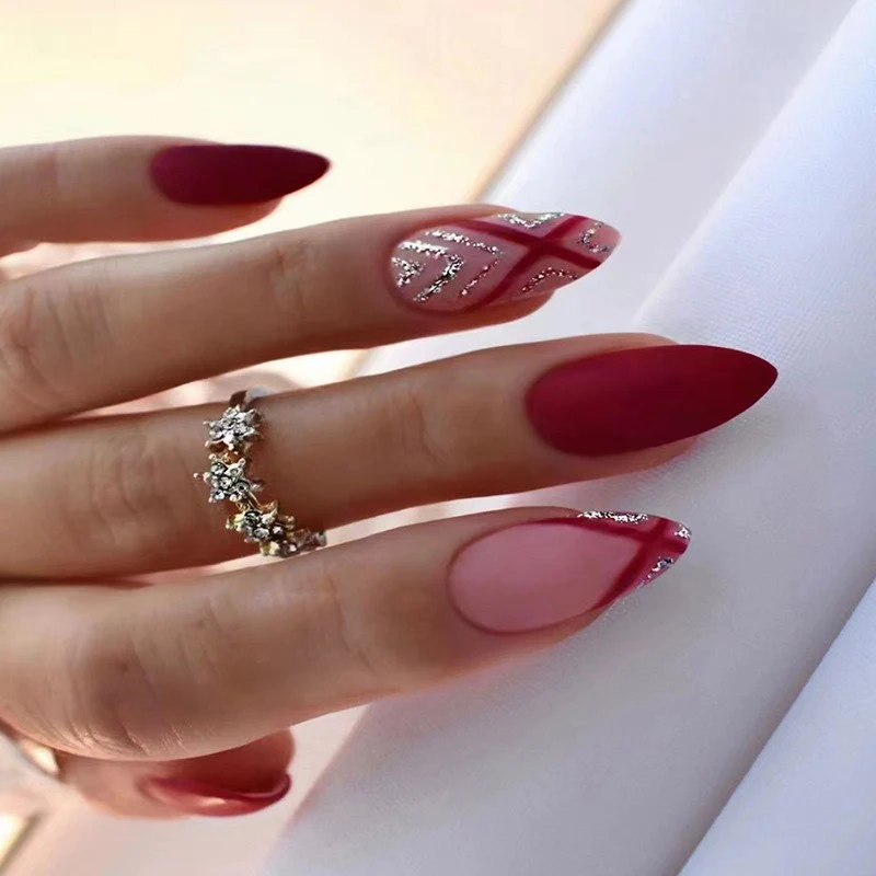 Pulse Medium Stiletto Red Glitter Press On Nails