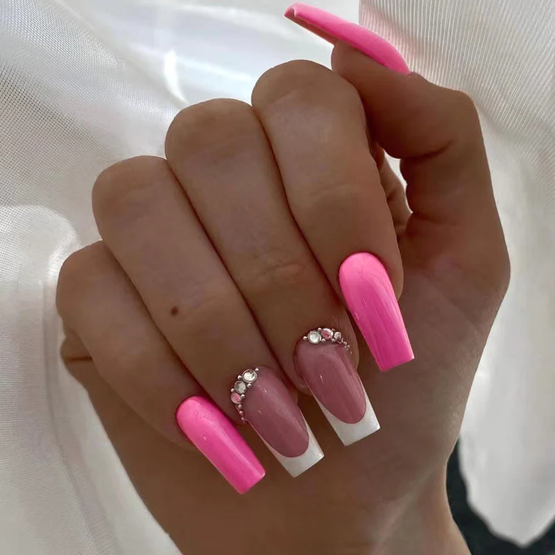 Real Love Long Square Pink Studded Press On Nails