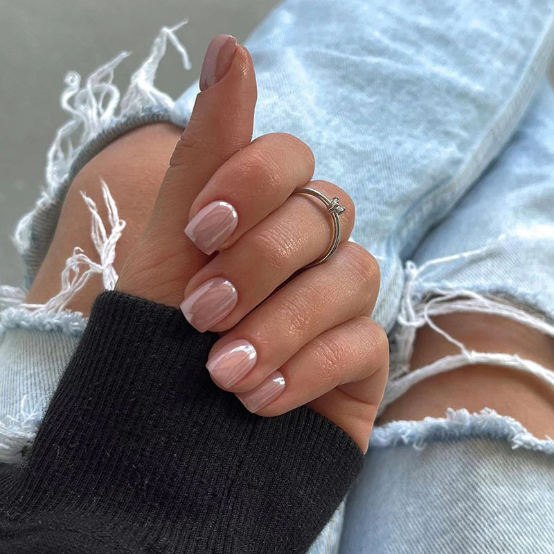 Really Fun Over Here Short Square Pink Glossy Press On Nails