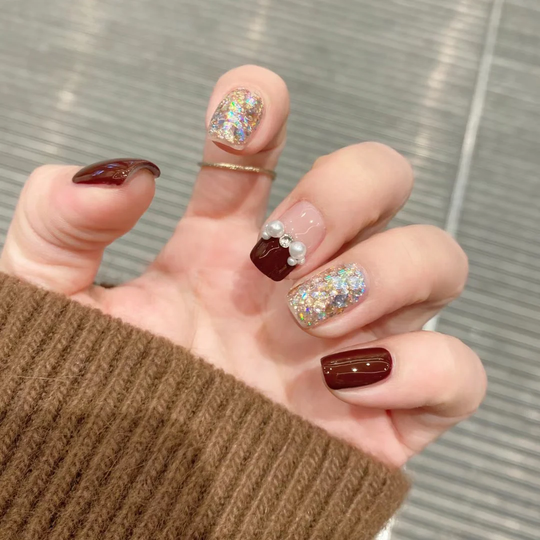 Rebuilding Medium Squoval Red Pearls Press On Nails