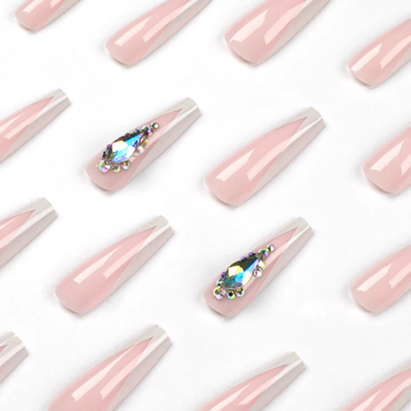 Reconnecting Planets Long Coffin Beige Astrology Press On Nails - Image 2