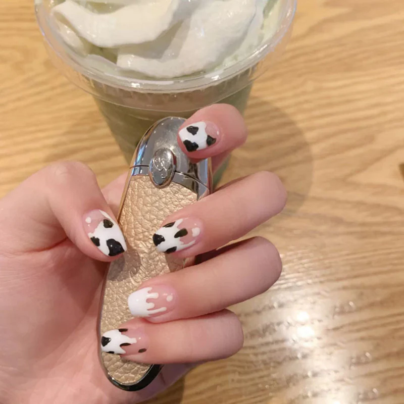Roast Beef Short Coffin White Cow Press On Nails