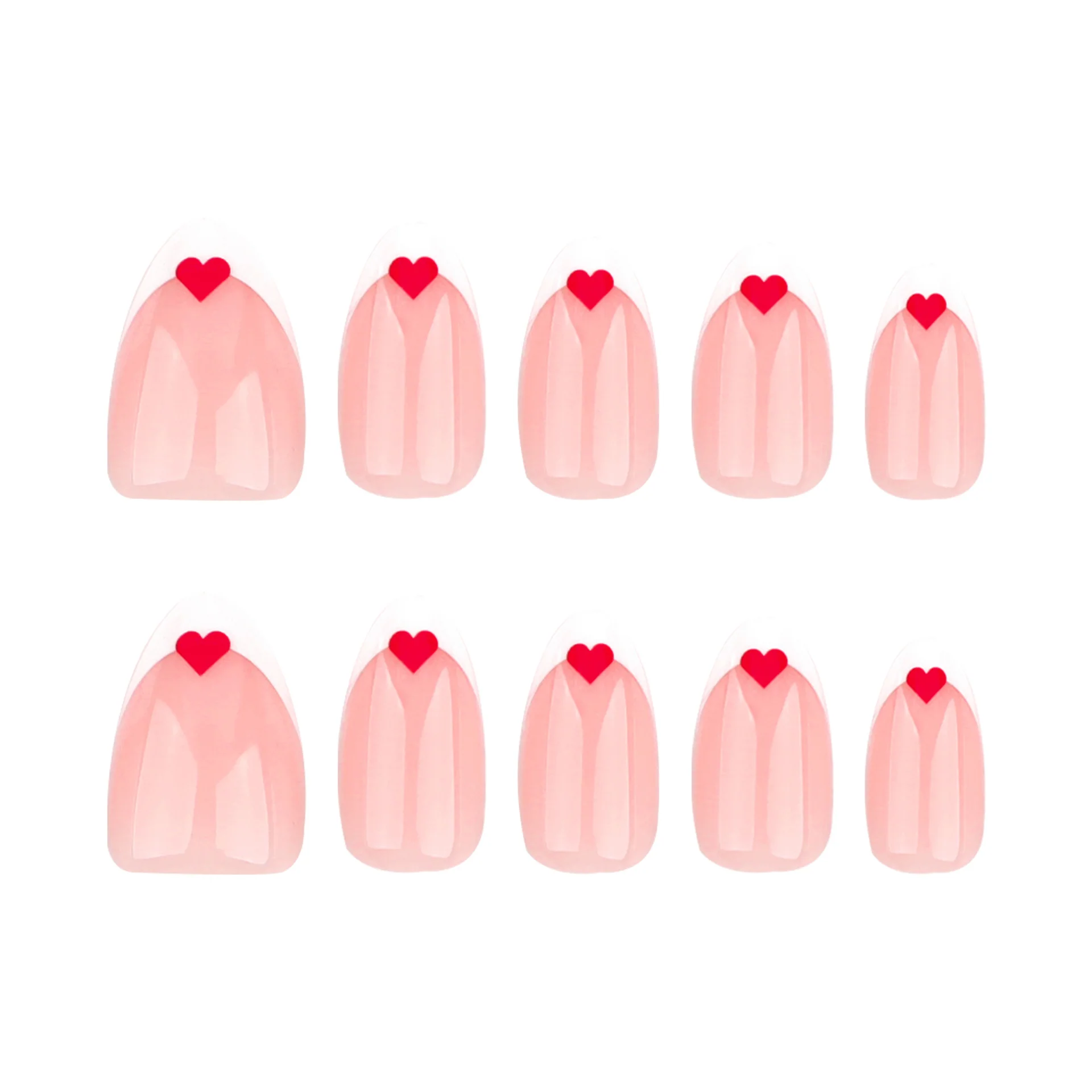 Romantic Charm Short Almond Pink Press On Nail Set with Heart Accent