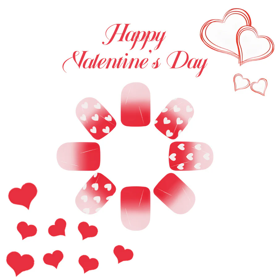 Romantic Hearts Red Short Square Press On Nail Set with Charming Heart Design