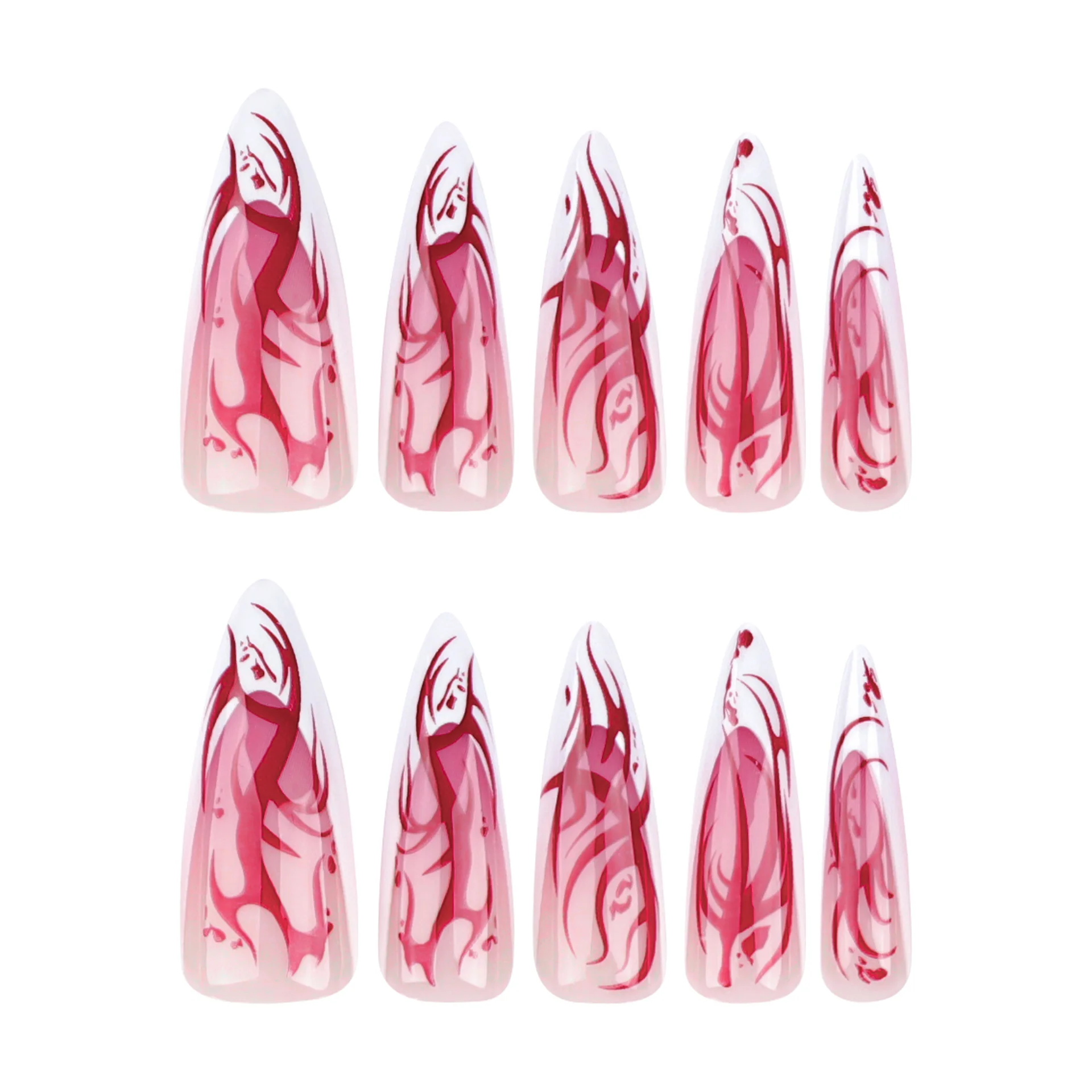 Romantic Swirl Collection Long Stiletto Shape Pink Marble Press On Nail Set with Glossy Finish