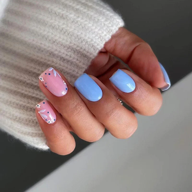 Room Tour Medium Square Pink Floral Press On Nails