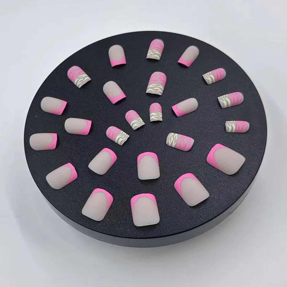 Safari Adventure Medium Square Pink and White Zebra Stripe Press On Nail Set with Matte Finish