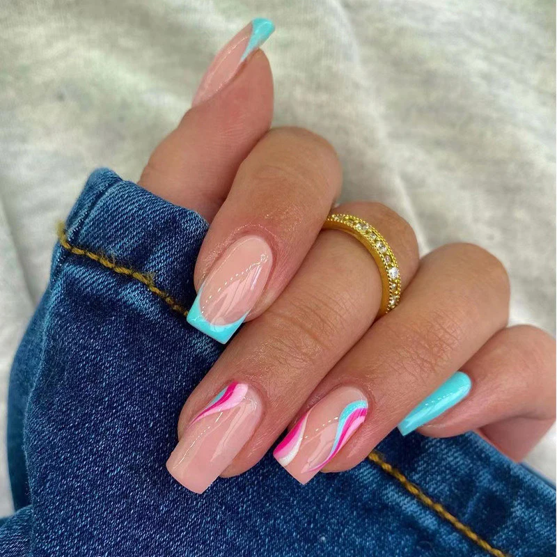 Save The Wave Medium Square Pink Groovy Press On Nails