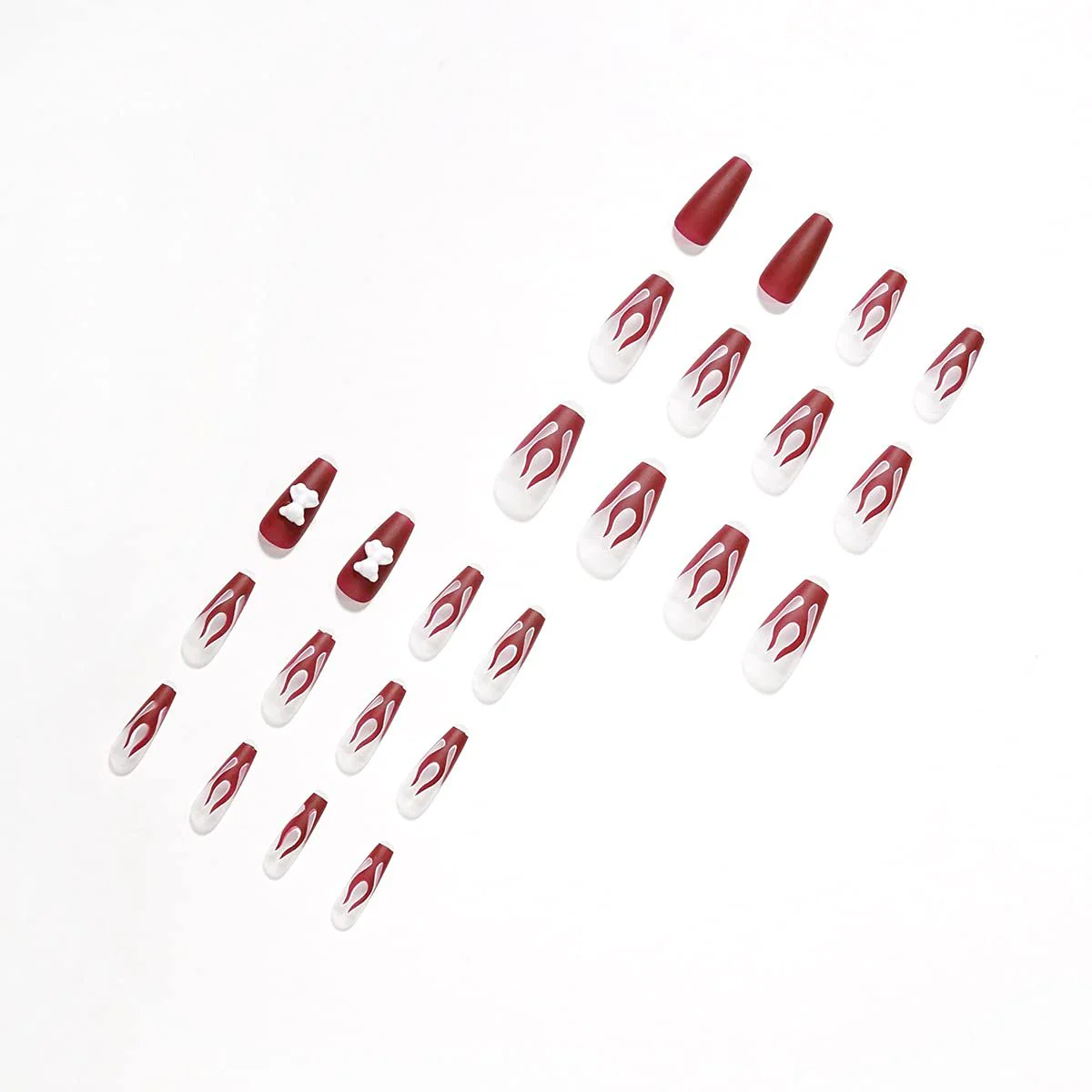 Sculpted Teddy Long Coffin Red Flames Press On Nails - Image 3