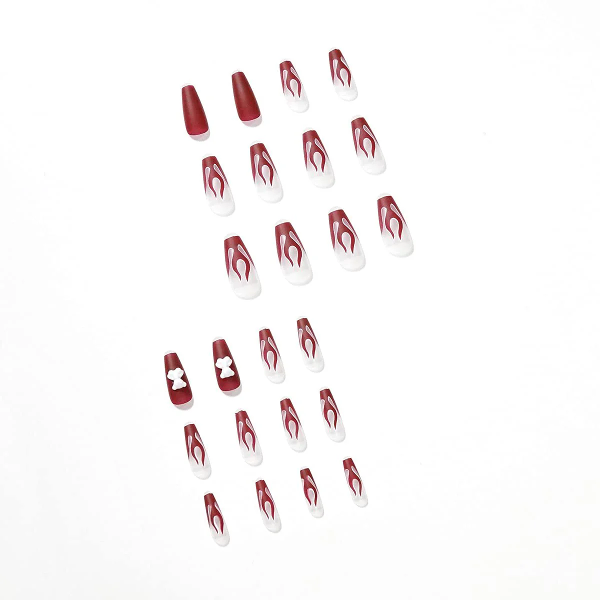 Sculpted Teddy Long Coffin Red Flames Press On Nails - Image 4